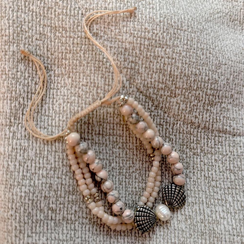 Adjustable Rhodonite Pearl Shell Bracelet